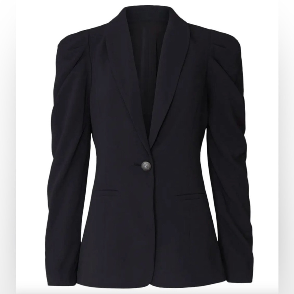 Ramy Brook Albie puff-sleeve one-button blazer jacket in black